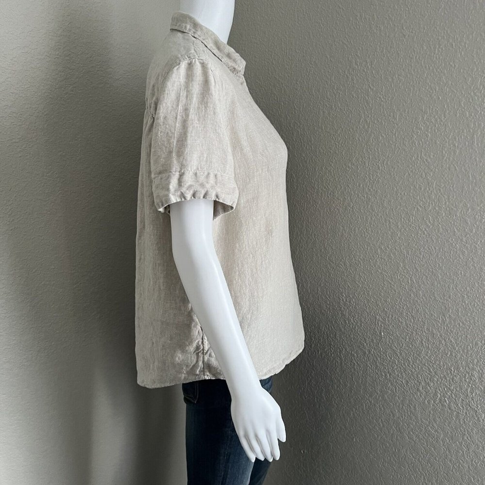 J. Crew Women Beauchamps Linen Popover Blouse Size S Beige Oatmeal Short Sleeve - Picture 8 of 9
